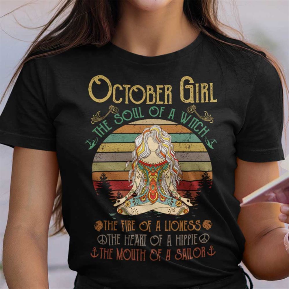 Interesting Vintage Yoga October Girl Shirt The Soul Of A Witch