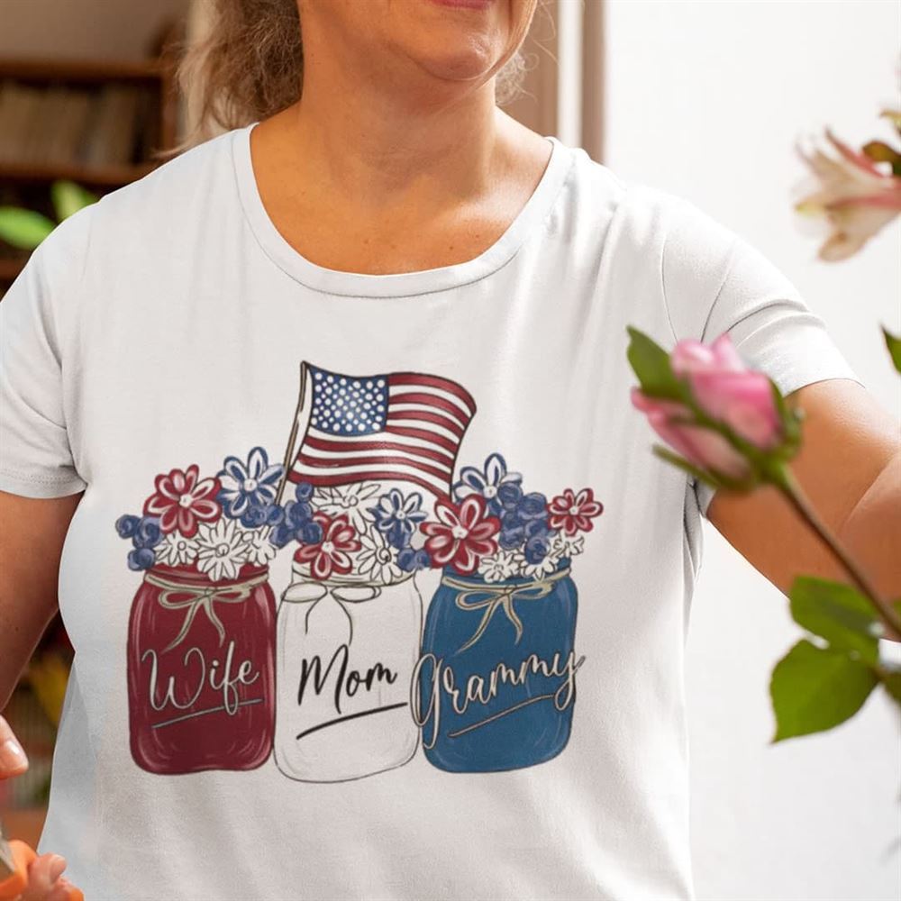 Happy Wife Mom Grammy 4th Of July Shirt Flower American Flag 