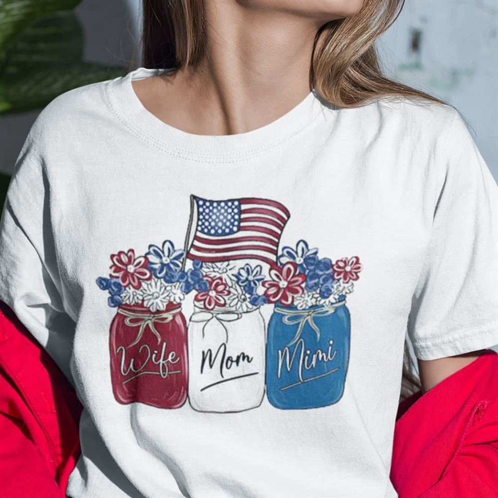 Gifts Wife Mom Mimi 4th Of July Shirt Flower American Flag 