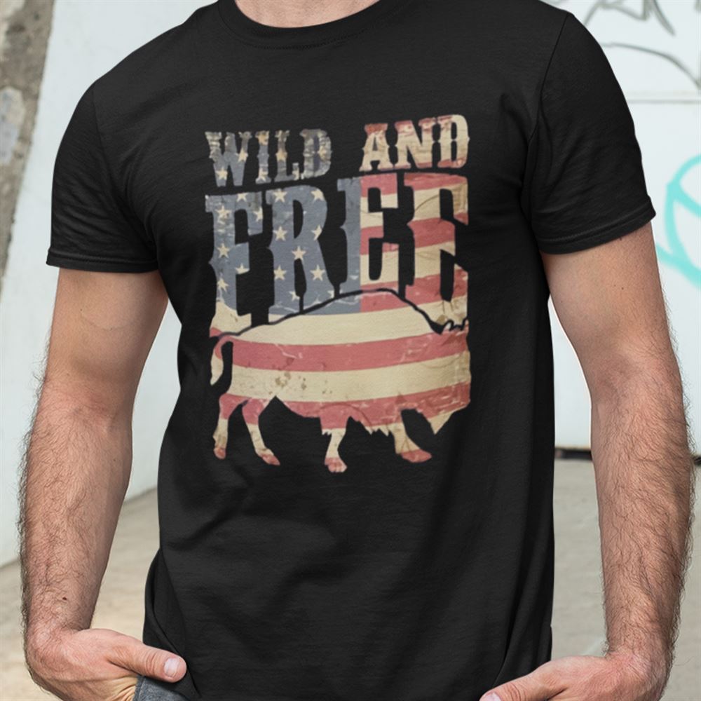 Gifts Wild And Free Buffalo Us Flag 4th Of July Shirt 