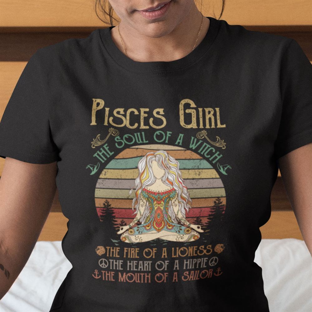 Promotions Yoga Pisces Girl Shirt The Soul Of A Witch Vintage 